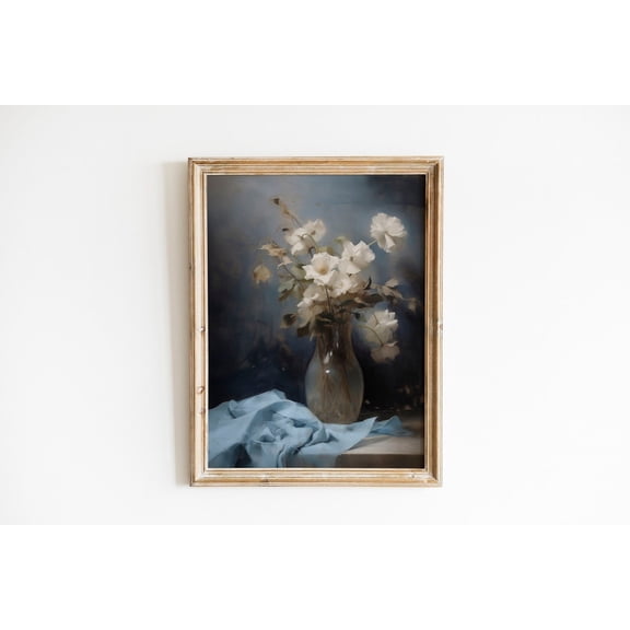 Dark and Moody Antique Blue Flower Print Gothic Floral Romantic Antique Art, Dark Academia Neutral Home Decor Poster Decor, Size 12x18 UNFFRAMED F03.1.8l1031