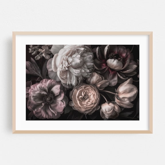 Dark Moody Baroque Blooms - Painting Floral Botanical Flowers Vintage Nature Pastel Modern Art Oak Framed Wall Art Print 5 x 7 inches