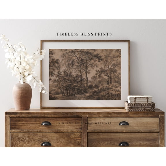 Dark Moody Fall Print Antique Moody Landscape Printable Art Forest Brown Landscape Charcoal Watercolour Dark Wall Art Vintage Woods Sketch Poster Decor, Unframed Poster Size 8x12 F03.1.22l2
