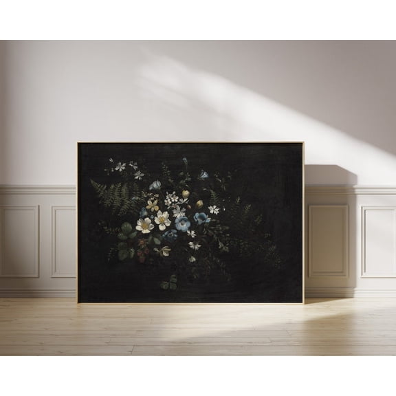 Dark Moody Floral Art Dark Academia Cottagecore Vintage Flower Still Life Decoration, Unframed Paper Poster 8x10in