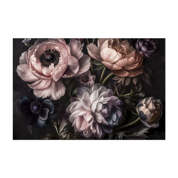 Dark Moody Floral Baroque Smoke Pink - Painting Floral Flowers Botanical Vintage Modern Art Pastel Nature Unframed Wall Art Print 12 x 18 inches