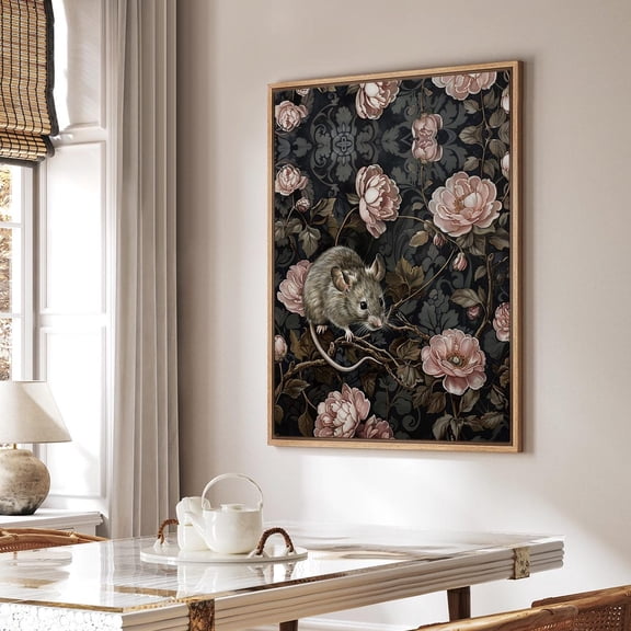 Dark Moody Floral Mouse Unframed Paper Print