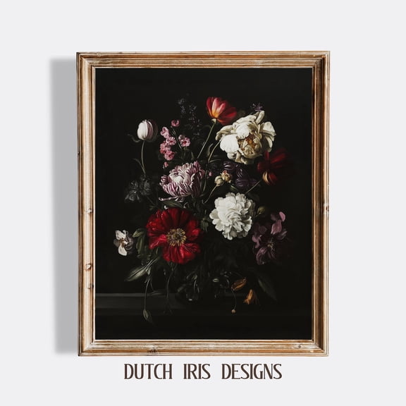 Dark And Moody Floral Still Life, Vintage Arched Flower Print, Dramatic Botanical Wall Art, Cottagecore Decor 889 Home Decor #1648, Unframed Canvas Size 16x24