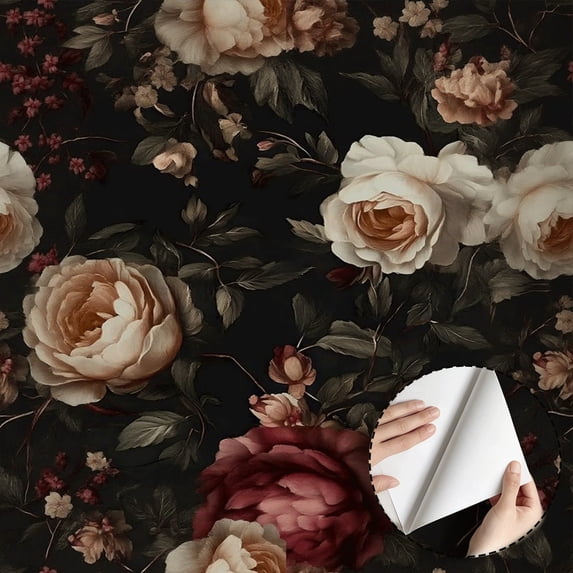Dark Moody Floral Wallpaper Vintage Aesthetic Peel and Stick Waterproof Home Decor for Bedroom Living Room Bathroom Kitchen Cabinet Drawer Renovation Project, 17.7 * 118 in