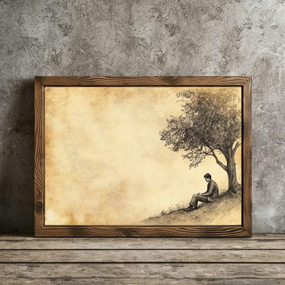 Dark Moody Man Under Tree Vintage Art Wall Decor Wall Art