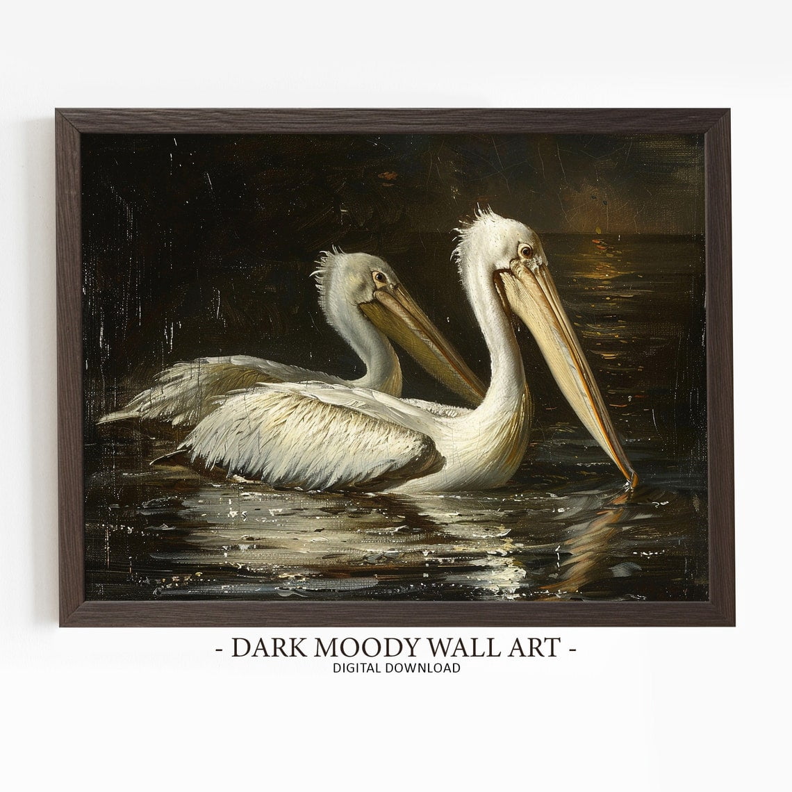 Dark Moody Pelican Print, Rustic Bird Painting, Animal Art, Black ...