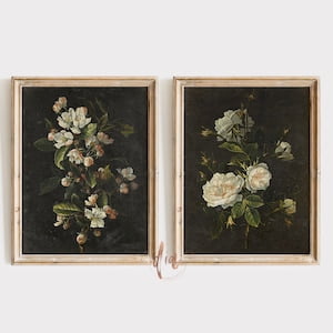 Dark Moody Vintage Floral Print Set of 2, Wall Gallery Set, Dark Academia, Cottagecore Decor, Wall Art, Aesthetic Room Decor, Poster Only
