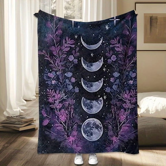 Dark Moon Phase Blanket  Witch Gothic Parabola, Adult Gift For Women, Lightweight Soft Fleece, Mysterious Cabin, Suitable For Sofa Bed Room Gothic Halloween Decoration 5.0x6.67 Feet