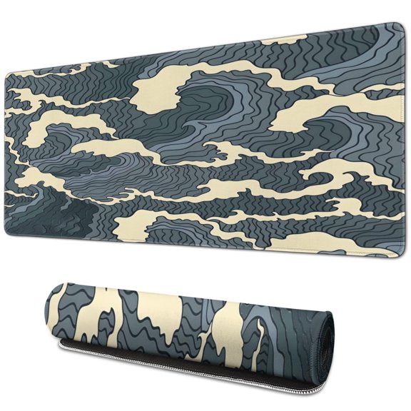 Dark Mountain-type Ocean Waves mouse Padswaterproofwashable for Office Home Work GamingmousematRubber Base Mousepad with Stitched Edges 31.5x11.8inches