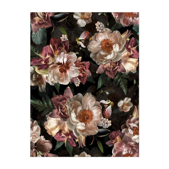 Dark Mystic Vintage Blush Peonies Garden - Collage Floral Flowers Botanical Vintage Pattern Garden Nature Unframed Wall Art Print 5 x 7 inches