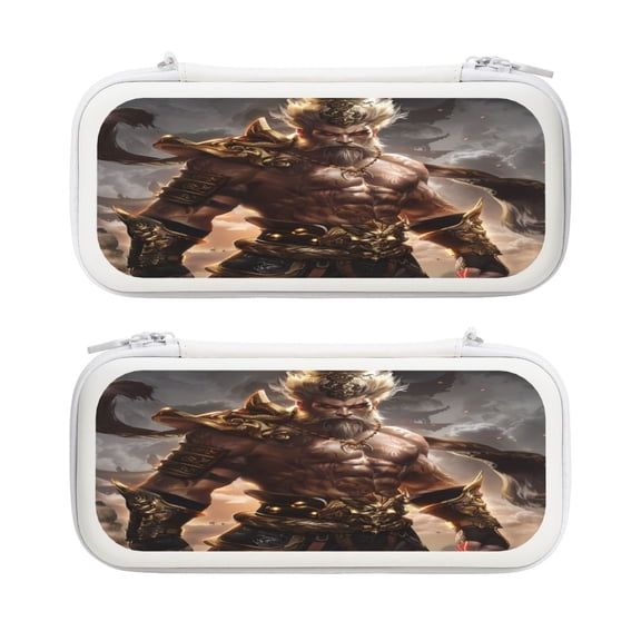 Dark Myth Muscle (2), Carrying Case For Nintendo Switch & OLED Version, Eva Lightweight Shockproof Protective Pouch Case for Game Console & Accessories with 10 Game Card Slot & Wristband, White