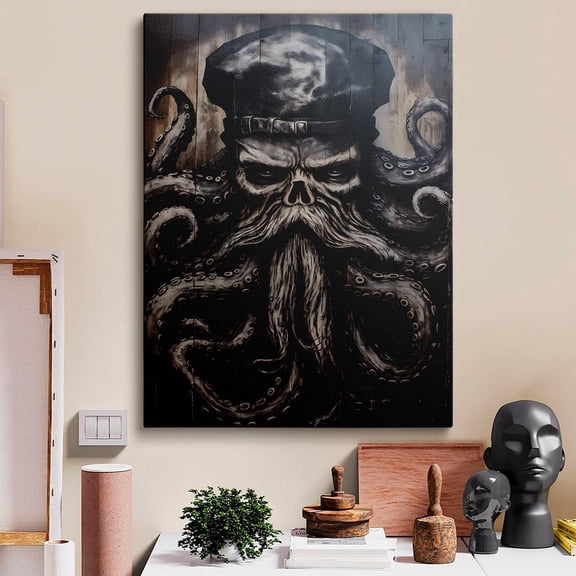 Dark Nautical Octopus Skull Art Gothic Pirate Decor Unframed Paper Print