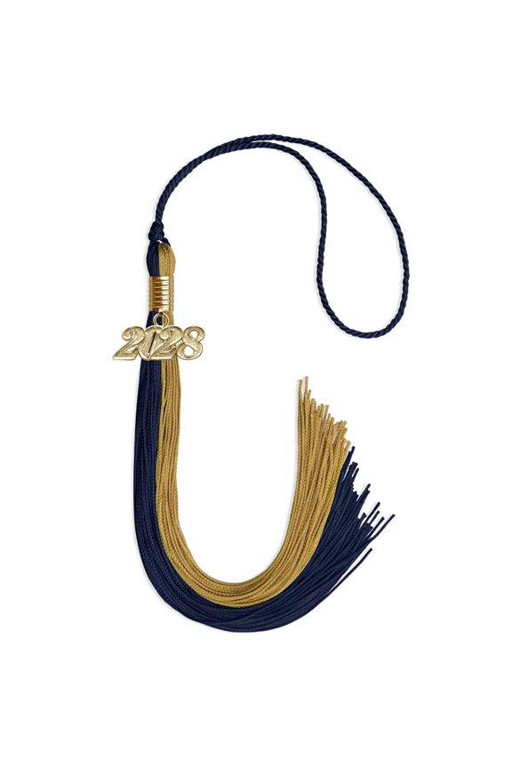 Dark Navy Blue/Antique Gold Graduation Tassel with Gold Date Drop