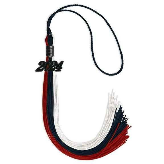 Endea Graduation Dark Navy Blue/Red/White Graduation Tassel with Black Date Drop