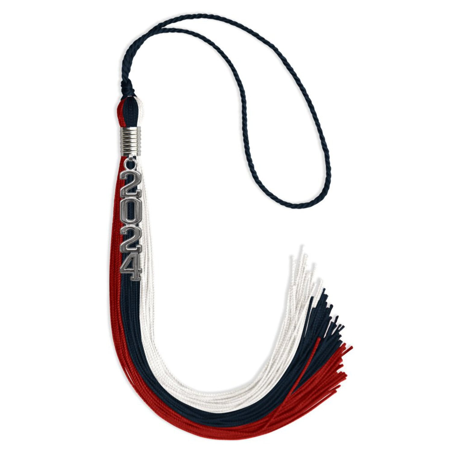 Endea Graduation Dark Navy Blue/Red/White Graduation Tassel with Silver ...
