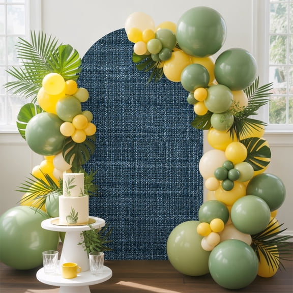 Dark Navy Blue Solid Arch Backdrop Cover 5 FT, Minimalist Cloth Dark Linen Texture Sweet Romantic Wedding Arch Cover Stretchy Backdrop Stands Covers for Birthday Party Ceremony Banquet Decor
