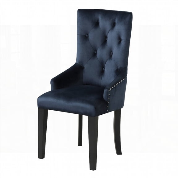 Dark Navy Velvet Tufted Arm Chair - 1-Piece with Sloped Armrests