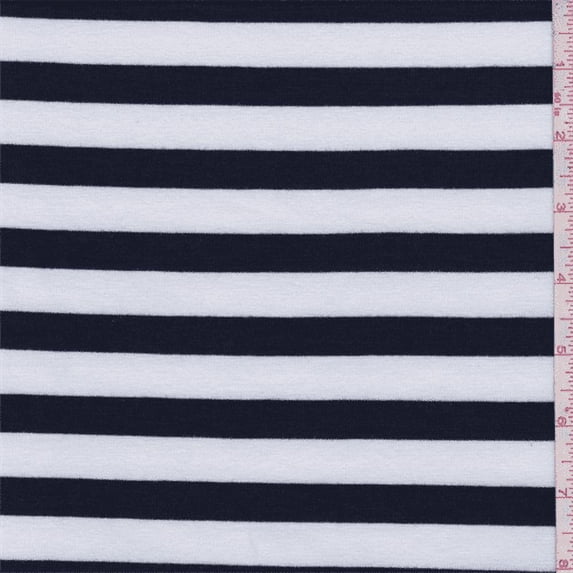 Dark Navy/White Stripe Jersey Knit, Fabric By the Yard