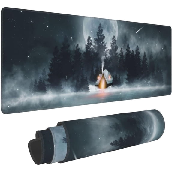 Dark Night Forest XL Gaming Mouse Pad 31.5x11.8in Full Desk Mat Non-Slip Base Stitched Edges Ideal Gift for Women & Girls Office Decor