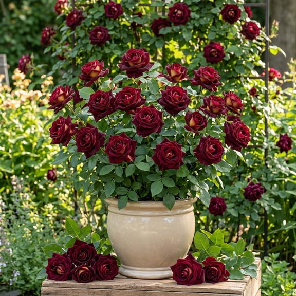 Dark Night Hybrid Tea Rose Live Plant 5-7 Inch Tall, Well Rooted Rose Bush Starter, Fragrant Dark Red Rose for Garden, Patio & Outdoor Planting