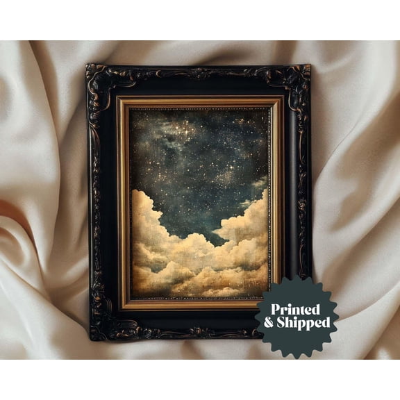 Dark Night Sky Print Vintage Style Celestial Wall Art Moody Dark Cottage Decor Home Decor Office Wall Art