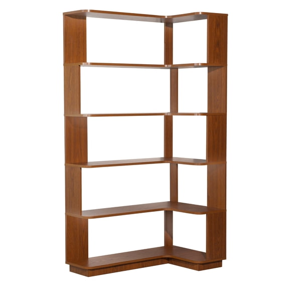 Dark Oak 5-Tier Corner Bookshelf,Extended 35" L-Shaped, Anti-Tip Open Storage
