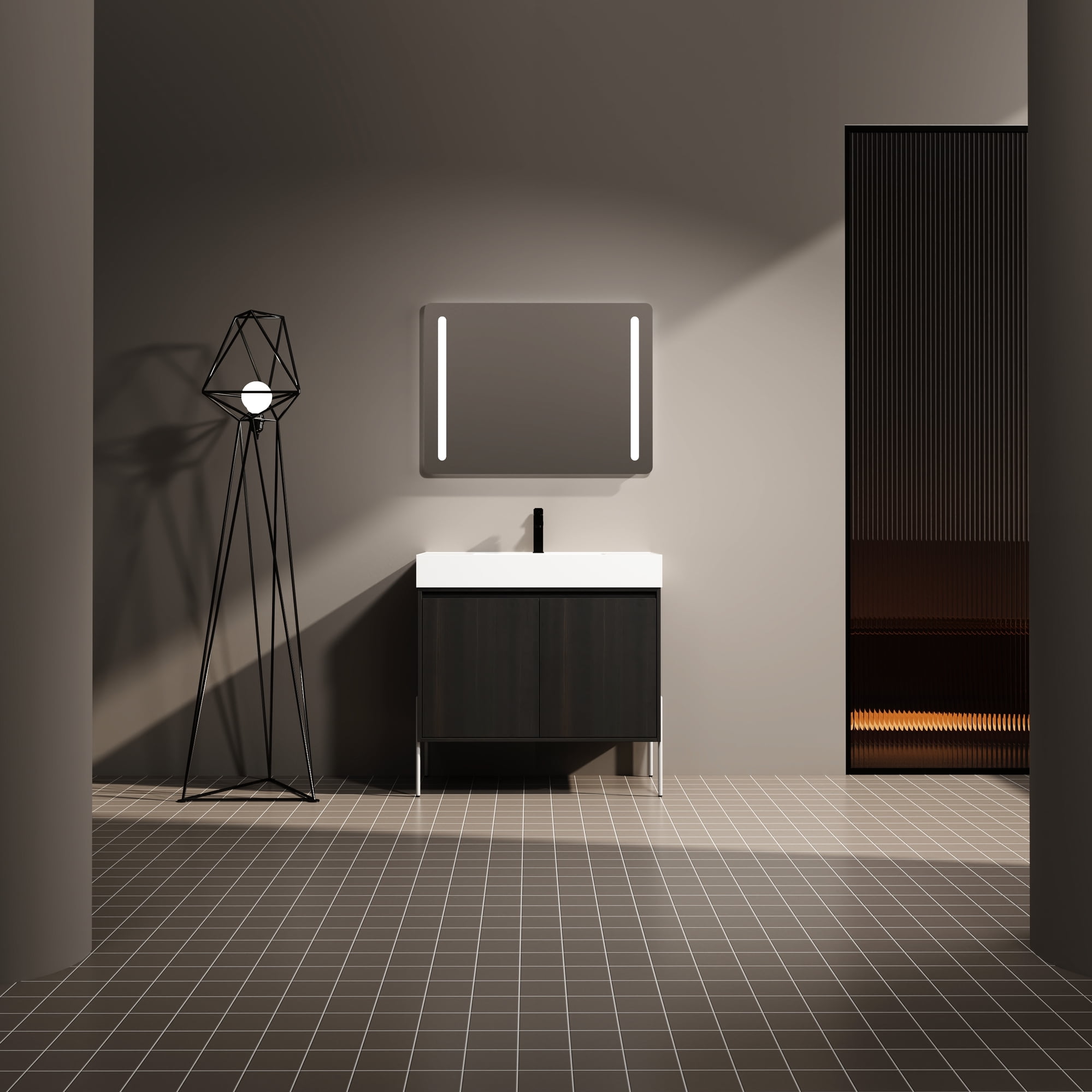 Dark Oak Bathroom Storage Cabinet With Resin Sink - Modern Grace Vanity ...