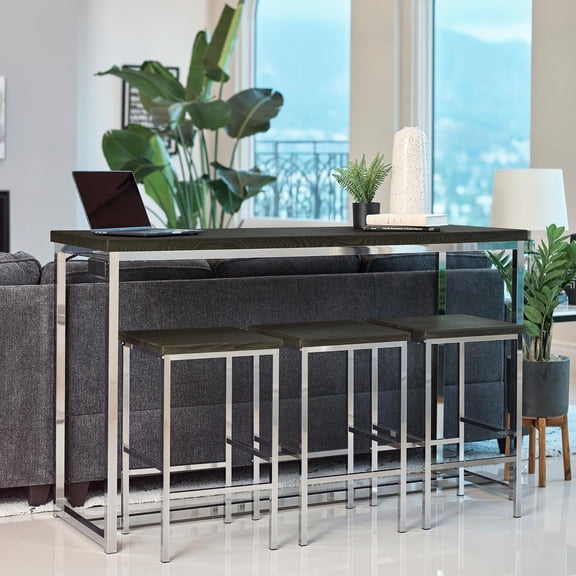 Dark Oak And Counter Height Table - 25-inch High Stools 60-inch Long Ideal For Different Activities Built-in Power Unit Contemporary With Finish Space Small Areas Outlet