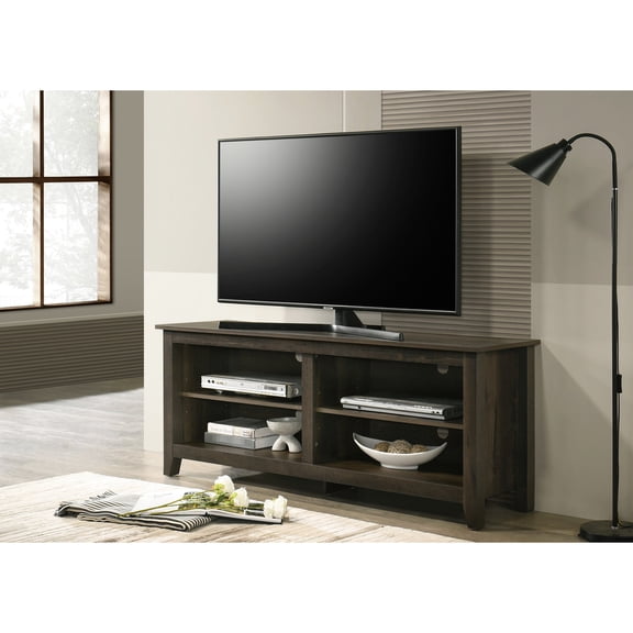 Dark Oak Finish, Cable Organization - TV Stand with Open and Adjustable Shelves for 50 - 59 Inch TVs