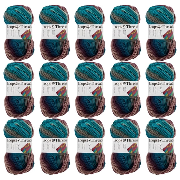 Loops & Threads Dark Ocean Facets Yarn - Medium Weight Yarn for Knitting, Crochet, Weaving, Arts & Crafts, 15 Pack