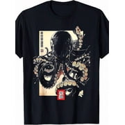 Dark Octopus Japanese Art Print T-Shirt, Unisex, 2025 Summer Short Sleeve Print T-Shirt, 220g Pure Cotton