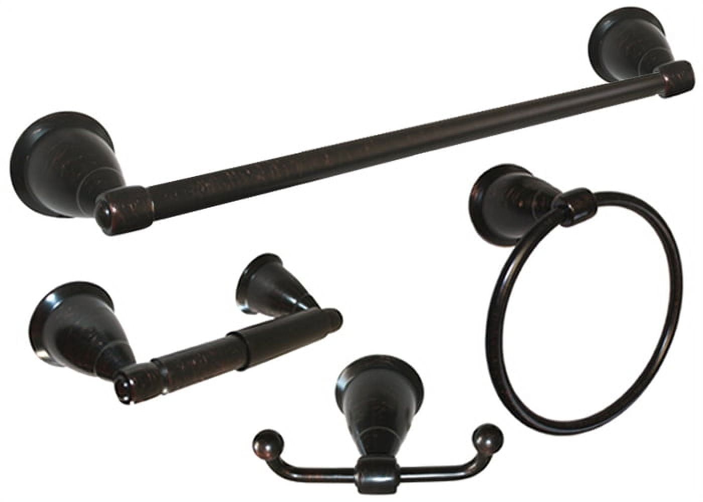 Dark Oil Rubbed Bronze 4-Piece Bathroom Hardware Set with 24" Towel Bar