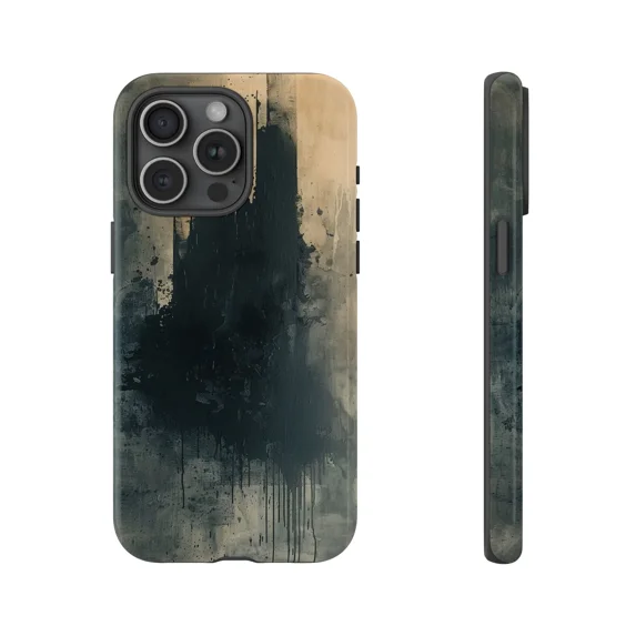 Dark Oil Watercolor Canvas Artistic Abstract Paint Phone Case for 17 16 15 14 13 12 11 Pro Max