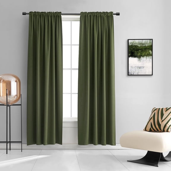 Tivkeber Dark Olive Green Blackout Window Curtain Panels 80" L, Thermal Insulated Room Darkening Drapes, 2 Panels 52x80"