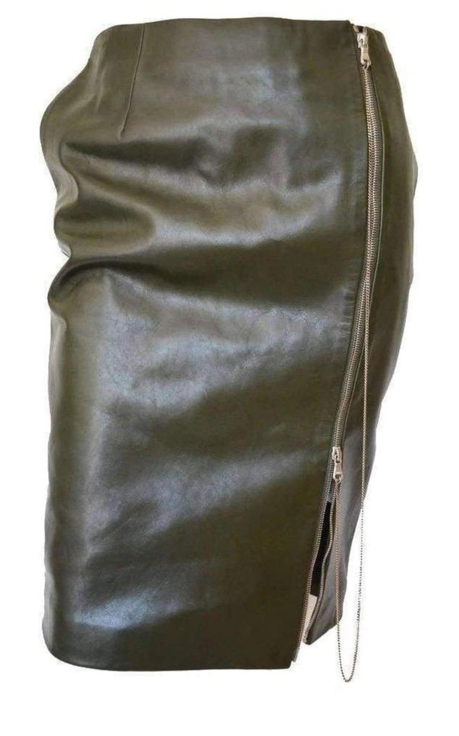 スカート Dark Olive Green Front Zipper Leather Skirt Dark Olive Green Front Zipper Leather Skirt - Walmart.com