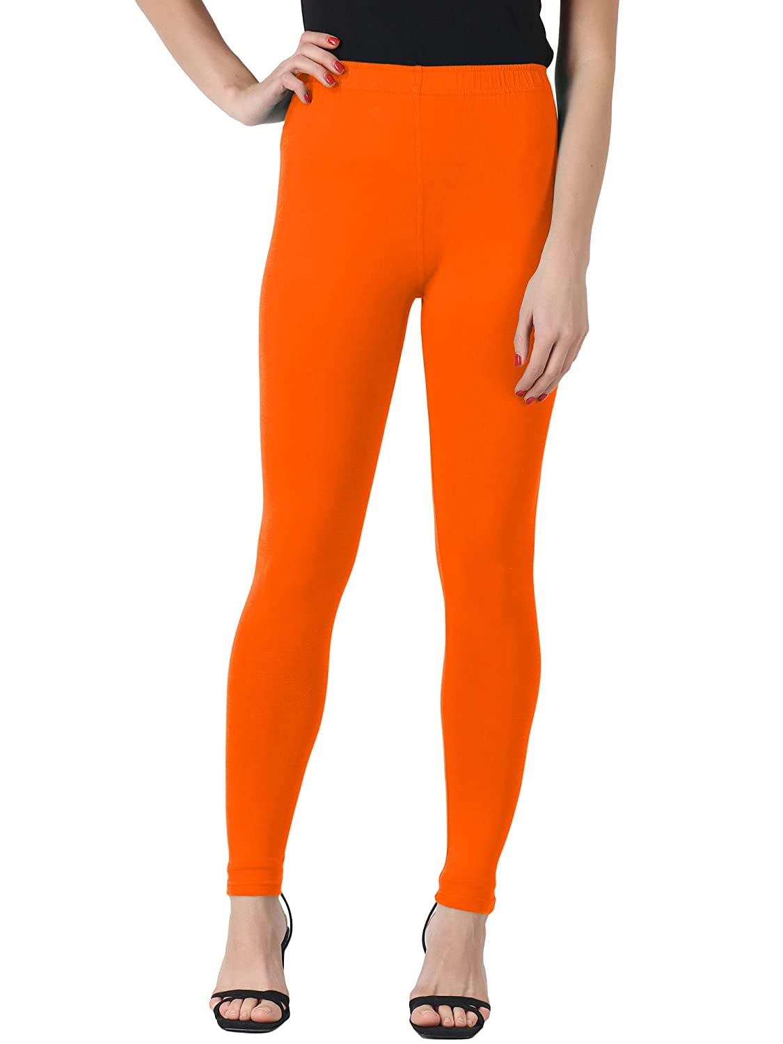 Women Solid Orange Ankle Length Leggings