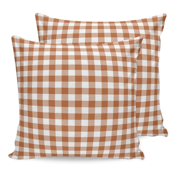 Dark Orange Checkered Pillow Covers 20x20 Set of 2, Fall Farmhouse Rustic Buffalo Plaid Throw Pillow Covers Decorative Couch Cushion Cover, Microfiber Soft Pillowcases for Bedroom Living Room Sofa