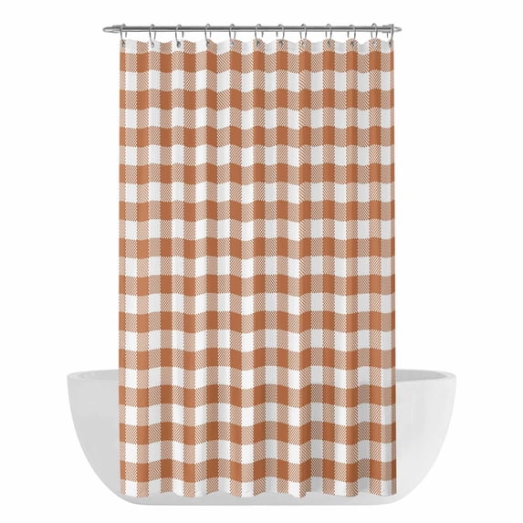 Dark Orange Checkered Shower Curtain - Water Repellent Fabric Shower Curtains Washable, Fall Farmhouse Rustic Buffalo Plaid Decorative Polyester Cloth Bathroom Curtains Modern Bath Decor 36"x72"