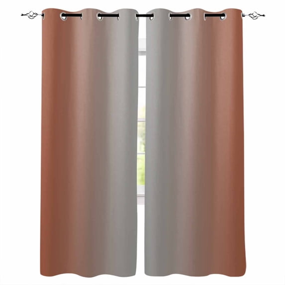 Dark Orange Grey Ombre Blackout Curtains 54 Inches Long for Bedroom, Modern Gradient Abstract Art Thermal Insulated Room Darkening Black Out Window Curtain Panels Grommet Drapes for Living Room