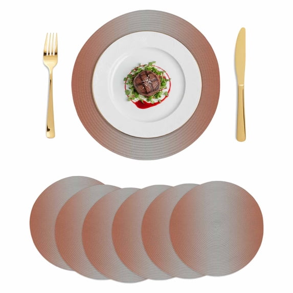 Dark Orange Grey Ombre Round 13 Inch Placemats Set of 6, Modern Gradient Abstract Art HeatResistant Non Slip Place Mats for Dining Table, Wipeable Braided Kitchen Table Mats for Housewarming
