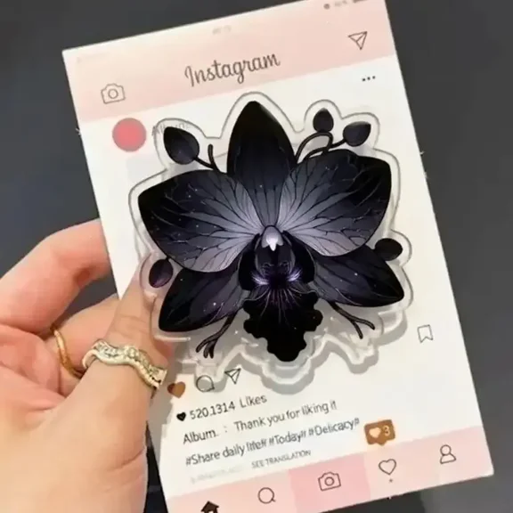 Dark Orchid MagSafe Phone Grip, Gothic Aesthetic Pop Socket, Floral Magnetic Phone Holder, Grip Stand, Moody Botanical Gift Accessory