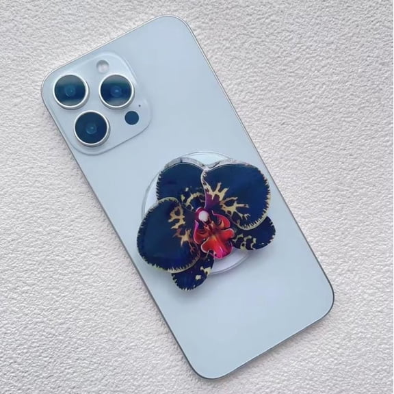 Dark Orchid Phone Grip: Elegant Orchid Acrylic Magsafe Socket, Girly Floral Griptok for Her