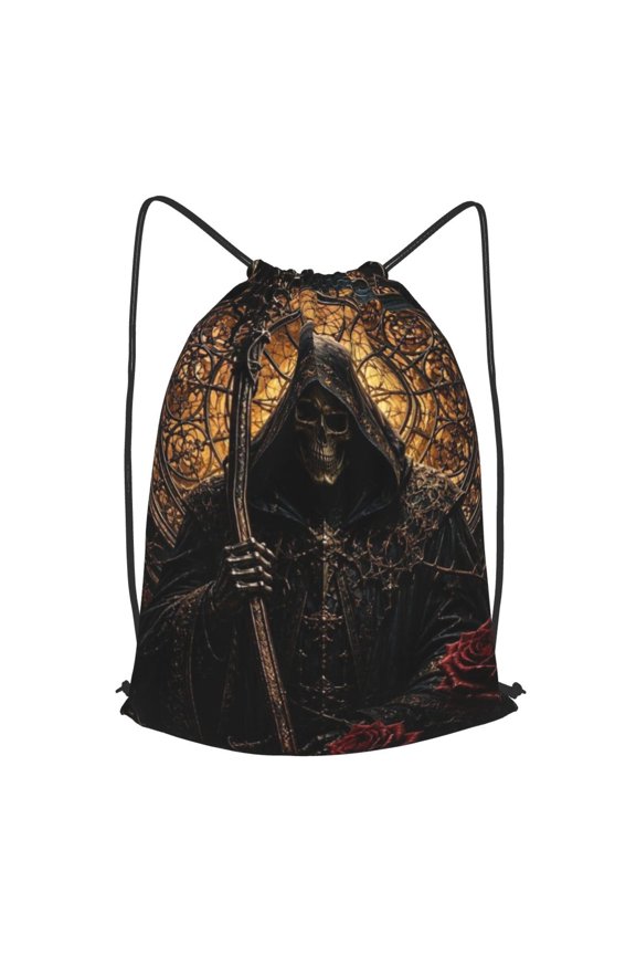 Dark Ornate Gothic Reaper Wall Art Drawstring Backpack Gym String Bag Sports Sackpack Cinch Sack, S