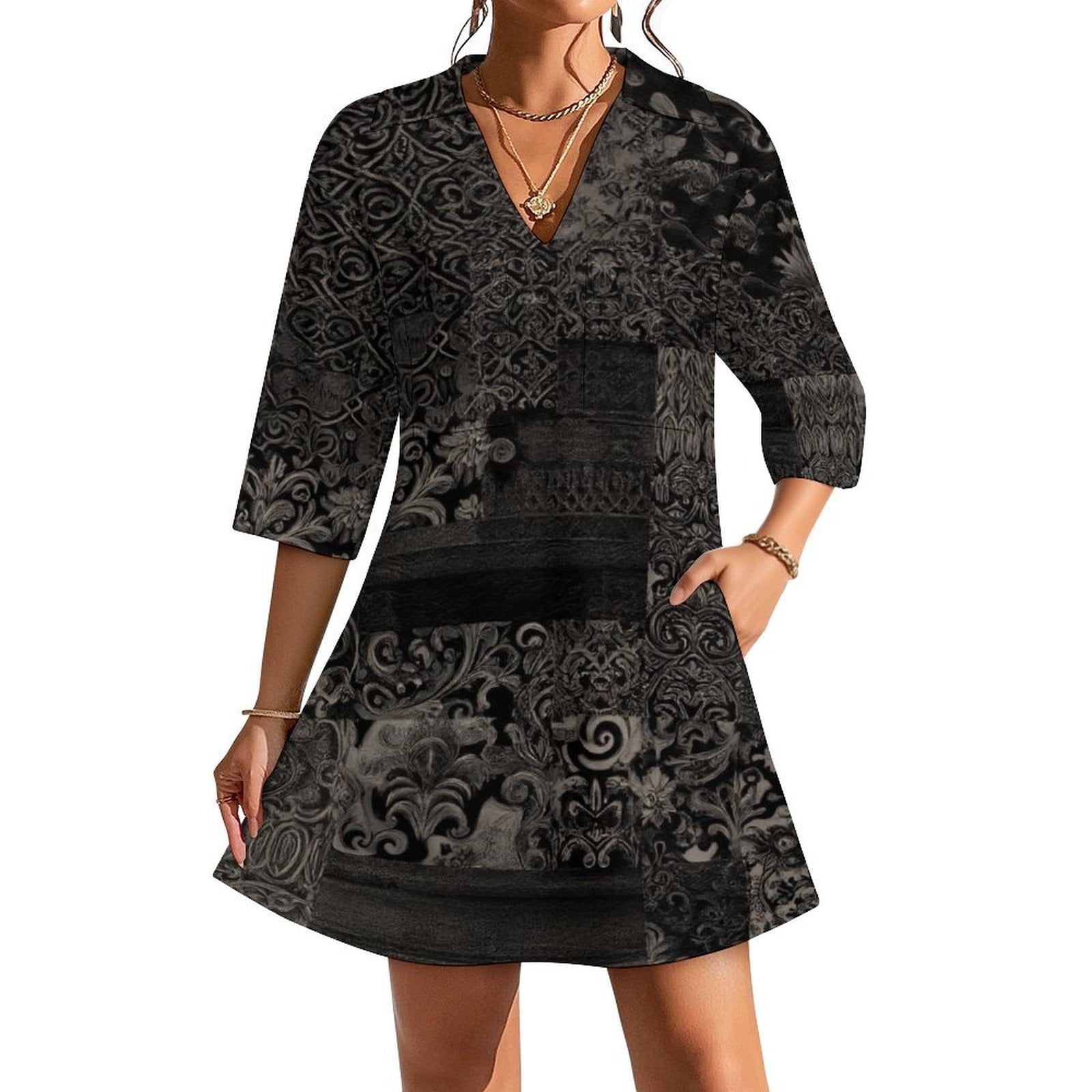 Girls Cowprint  3/4 Sleeve Dress with Oversize Pockets by Ladybug Dezignz main image 0