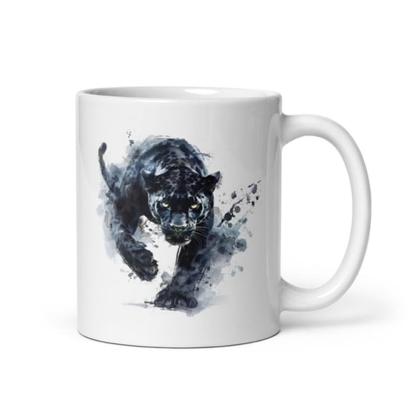 Dark Panther Mug, Panther Spirit Animal Power Animal Ceramic Black Mug; Panther print.