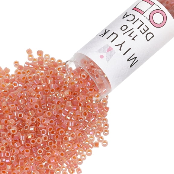 Miyuki Delica Seed Beads – Size 11/0 (1.6 mm), DB1733, Dark Peach Lined Opal AB, 7.2g, Approx. 1440 Beads