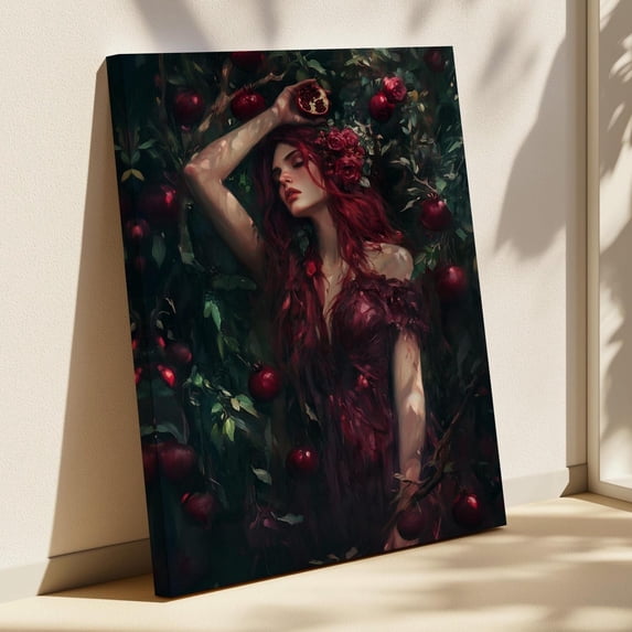 Dark Persephone Feminine Pomegranate Wall Art Print, Mythical Goddess ...