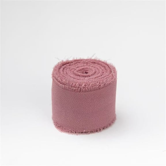 Dark Pink Chiffon Ribbon Rolls, 4cm x 5m, Chiffon Silk Ribbon with Fringe for Bridal Bouquets Wedding Invitations Floral Arrangements Gift Wrapping Home Decor