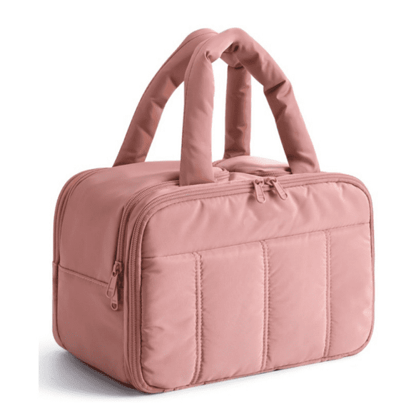 Dark Pink Puffy Large Travel Toiletry Bag, Lightweight Handheld Cosmetic Makeup Organizer for Women