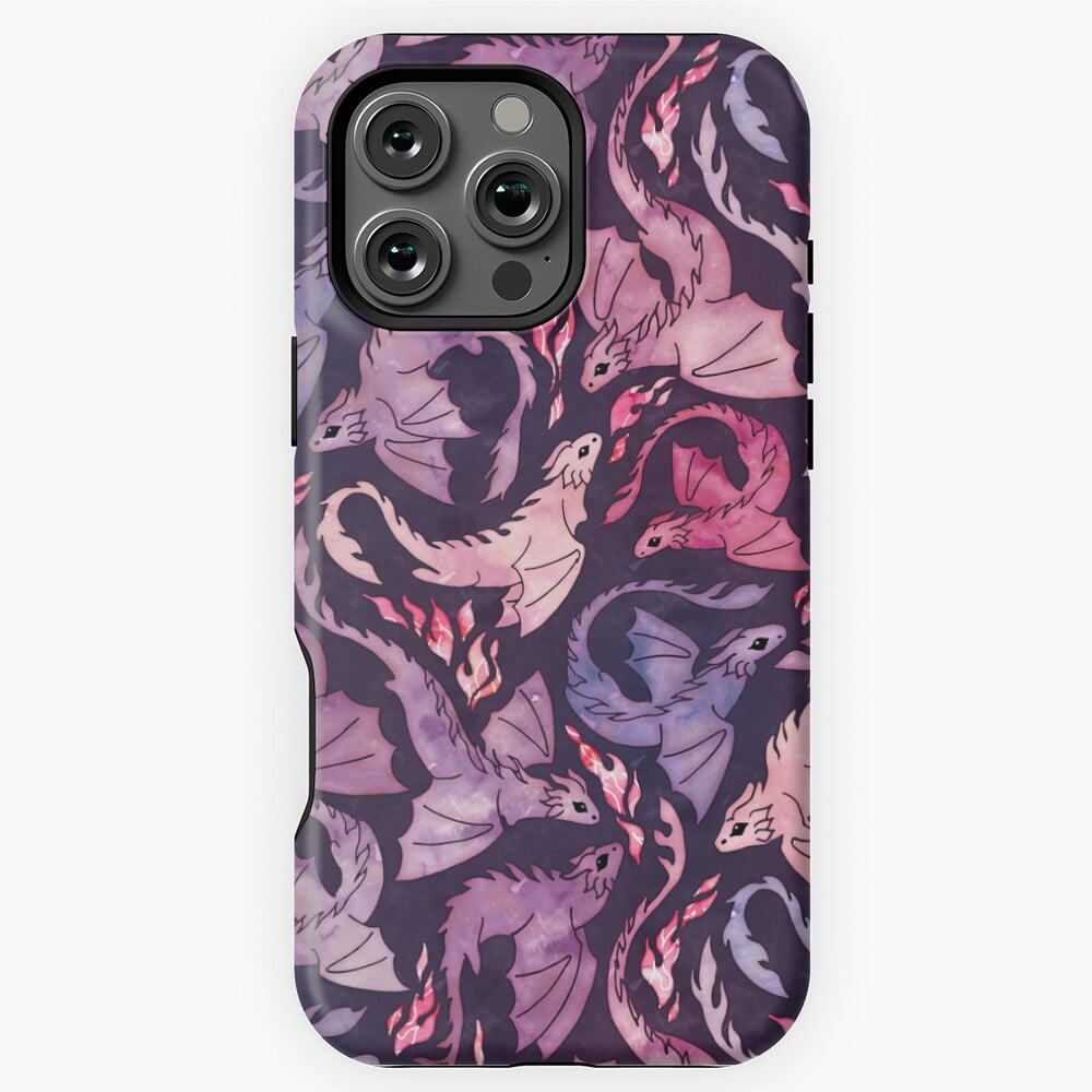 Dark Pink Purple Dragon Fire Phone Case for iPhone 16 15 14 13 12 11